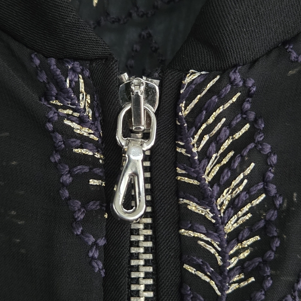 Zara Black Sheer Bomber Jacket with Leaf Design - Picture 6 of 9